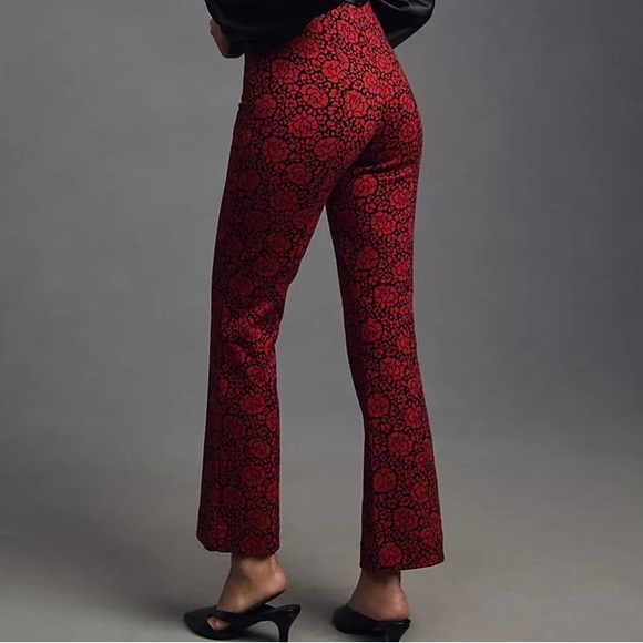Maeve for Anthropologie Margot flared cropped pant red rose print size S EUC - Picture 5 of 14